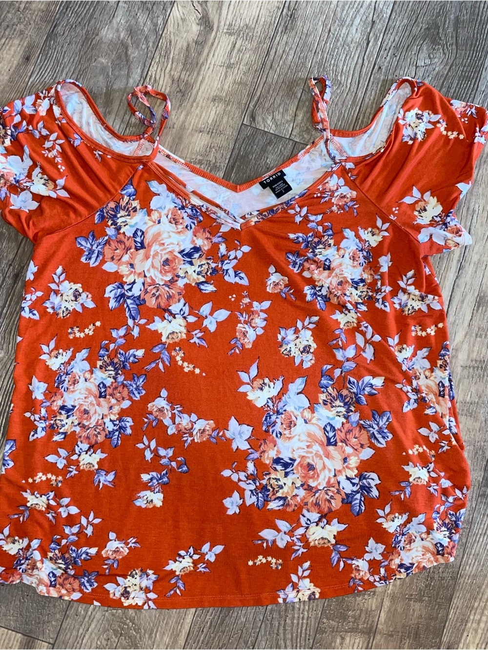 torrid Orange Floral Cold-Shoulder V-Neck Top